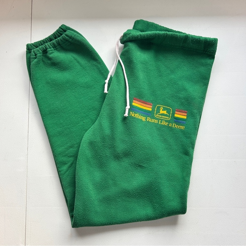 John Deere Vintage Sweat Pants Green With Retro Logo Size M Collectors